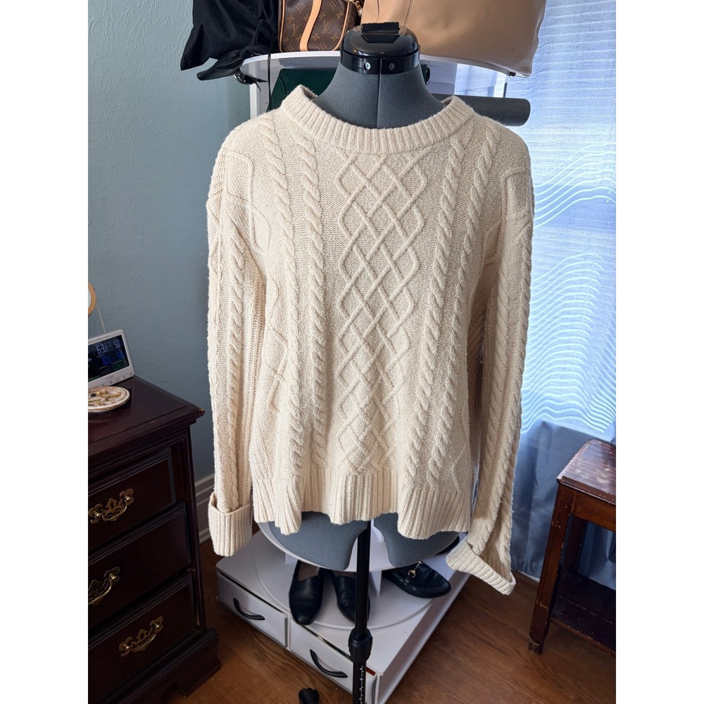 Tommy Hilfiger Cable Knit Sweater Large Cream Beige Long Sleeve Preppy Classic